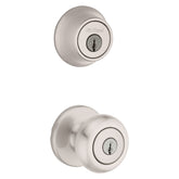 Kwikset 690CV 15 Deadbolt Security Set, Knob Handle, Cove Design, Satin Nickel, 3 Grade